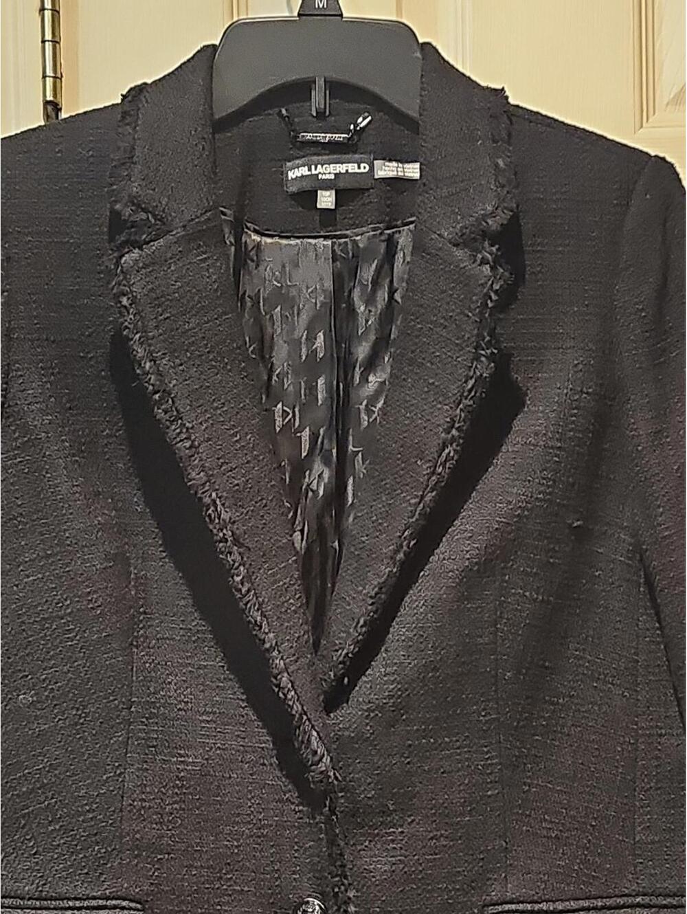Karl Lagerfeld Paris Black Tweed Fringed Blazer Jacket Size 10 P  NWT  Ret $189 - Picture 3 of 9
